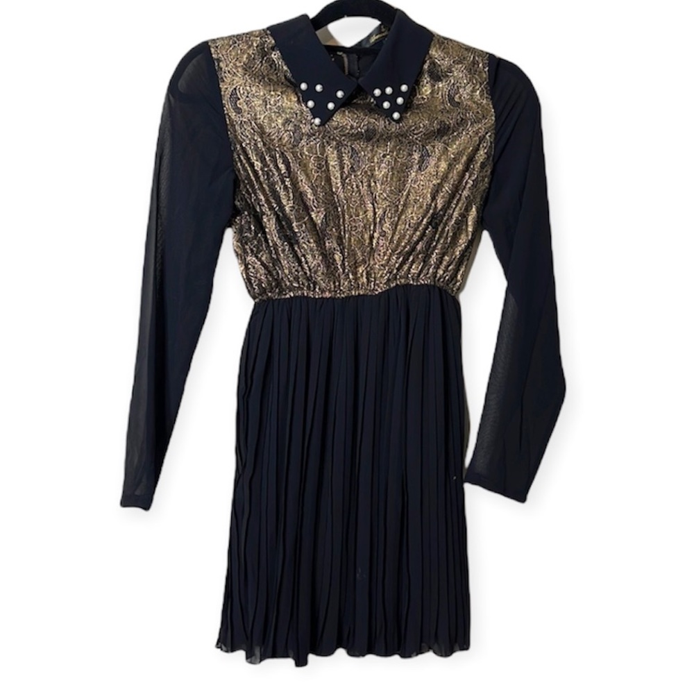 Urmoda Black and Gold Lace Dress Size Small